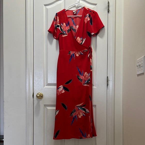 A New Day Womens XS Floral Red Wrap Dress - Picture 1 of 5
